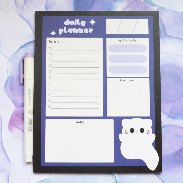 Ghostie Cat Daily Planner | Note Pad