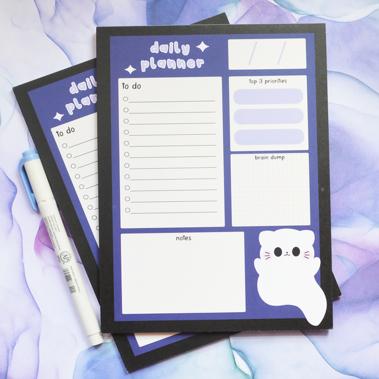 Ghostie Cat Daily Planner | Note Pad