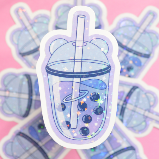 Holographic Space Bubble Tea | Die Cut Sticker