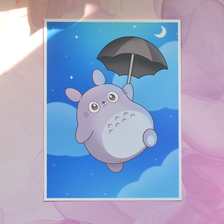 Totoro Flying Night Art Print